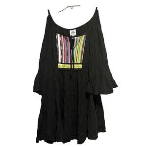 Ivy Jane Cold Shoulder Long Sleeve Black‎ Small Embroidery Top Blouse Bohemian